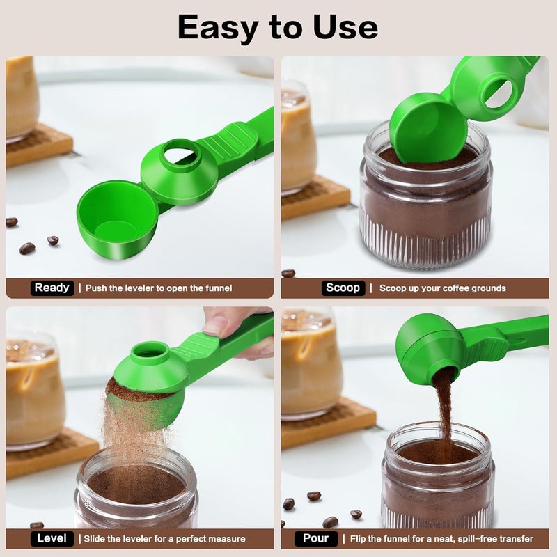 CEILUPY 2-in-1 Coffee Scoop with Funnel, 2 Teaspoon Measuring Spoon for Reusable K Cups, Ground Coffee, Protein Powder & Tea, Mess-Free Plastic Design (Green) - Image 5